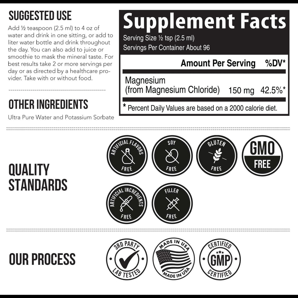 Liquid Magnesium | 8 oz - Ionic Magnesium Chloride, Highest & Fastest Absorption - Calm Mood, Sleep, Muscle Cramps & Spasms, Natural Laxative – Vegan, Glass Bottle (96 Servings) Triquetra HealthBuy Supplements Australia
