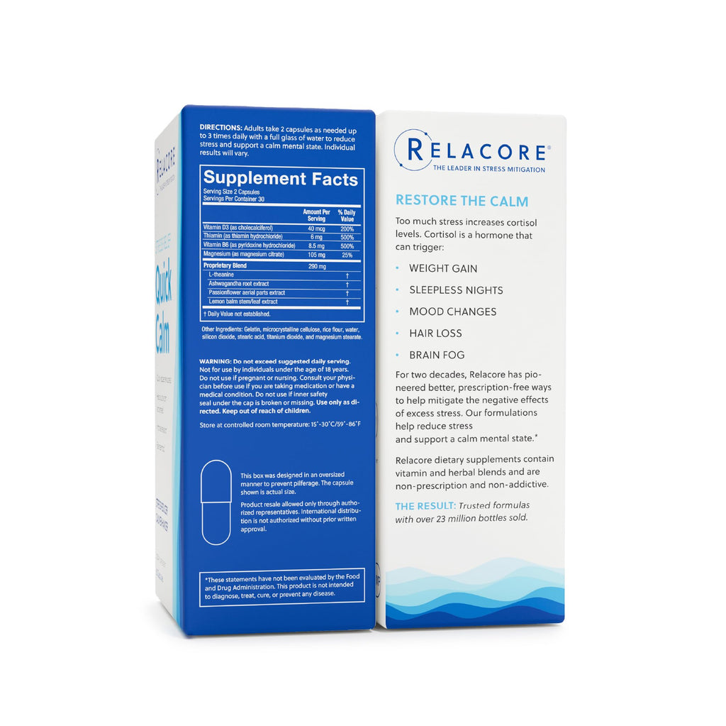 Relacore Quick Calm Mood Support Supplement with Ashwagandha, L-Theanine, Rapid Stress Relief and Relaxation – Cortisol Supplement - 60 ct Relacore buy supplements Au