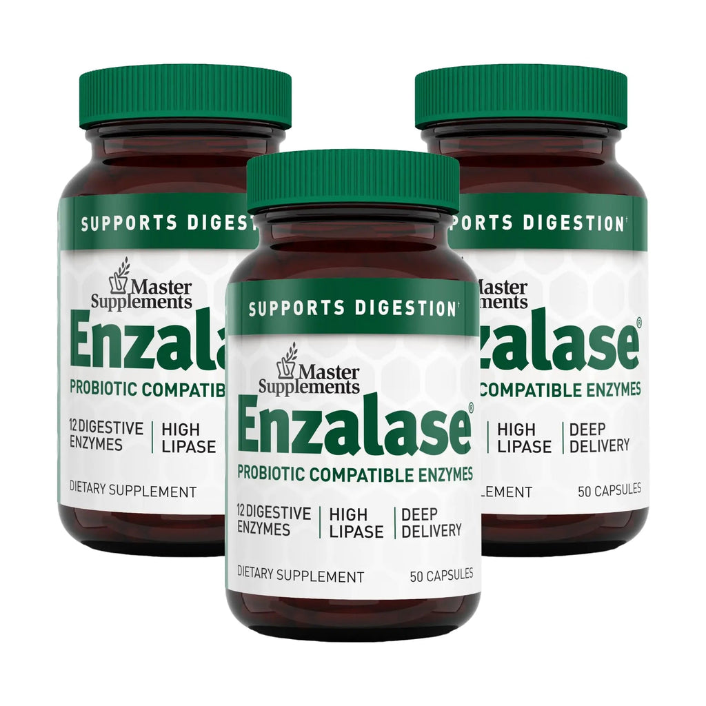 Master Supplements Enzalase - 50 Capsules, Pack of 3 - Probiotic Compatible Enzymes - Provides Digestive Boost + Gas & Bloating Relief - Gluten Free - 150 Total Servings ENZALASE buy supplements Au