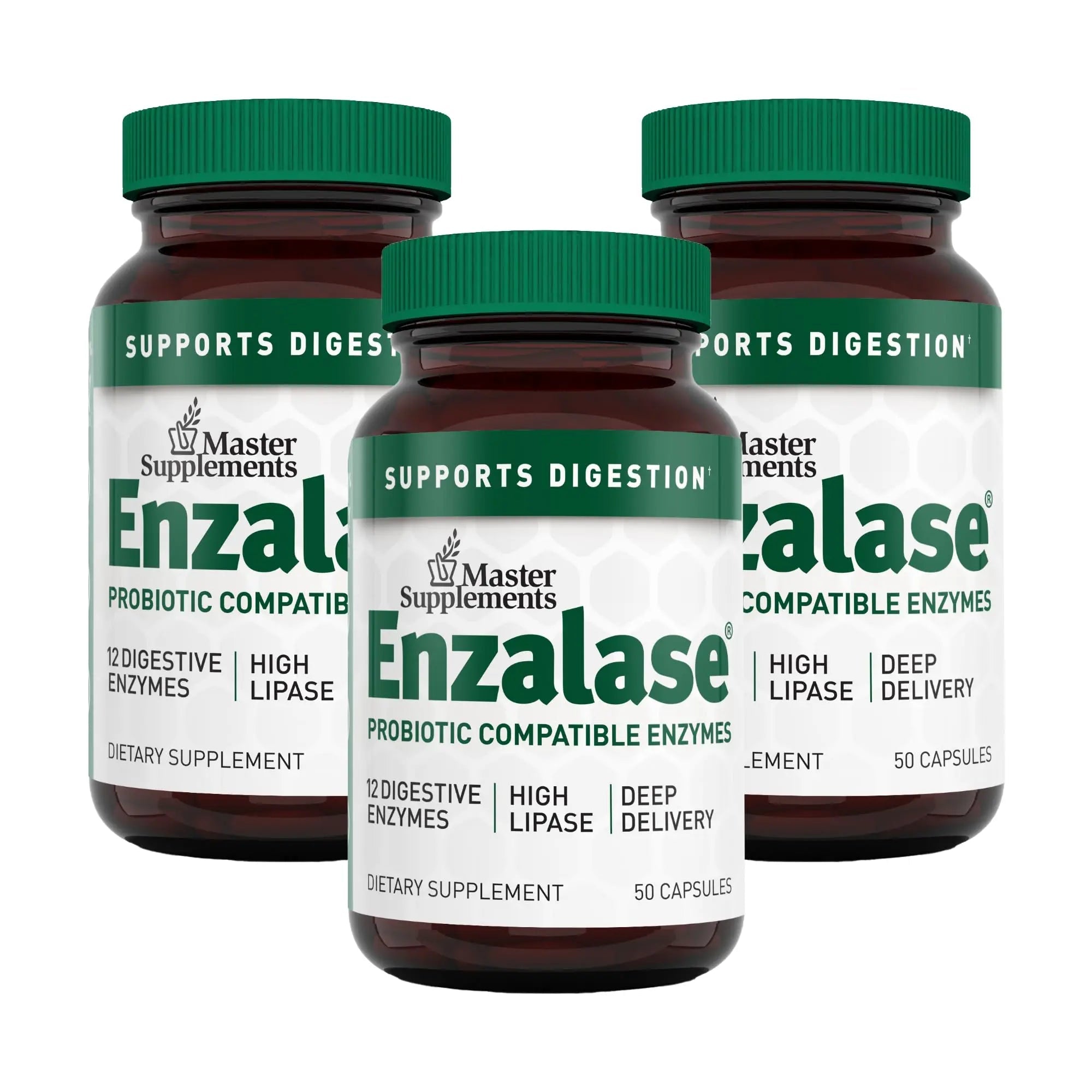 Master Supplements Enzalase - 50 Capsules, Pack of 3 - Probiotic Compatible Enzymes - Provides Digestive Boost + Gas & Bloating Relief - Gluten Free - 150 Total Servings ENZALASE buy supplements Au