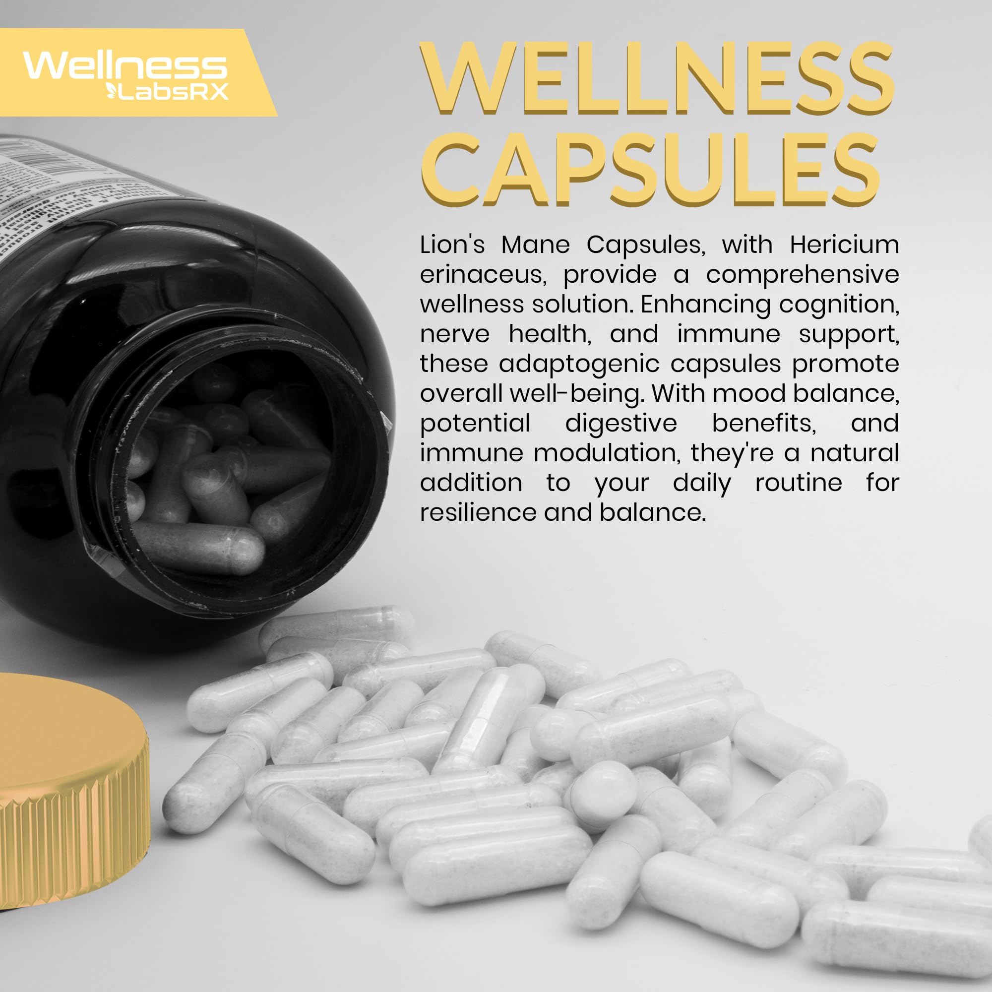 Lions Mane Supplement Capsules - 120 Count - Mushroom Supplement, Brain Supplements WELLNESS LABSRXBuy Supplements Australia