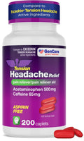 GenCare - Tension Headache Relief Pain Reliever with Acetaminophen 500 mg & Caffeine 65 mg (200 Caplets) Best Value Bulk Extra Strength for Head, Migraine, Joint Pain & Body Ache Relief Medicine GenCareBuy Supplements Australia