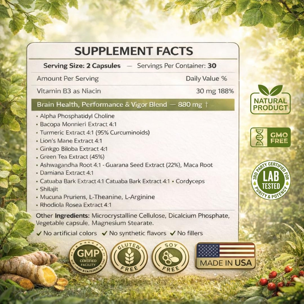 Brain Supplements for Memory & Focus - Nootropic Brain Health - Cognitive Performance, Clarity, Energy, Mental Vigor, Shilajit - Alpha Choline, Lion's Mane, Bacopa, 18 Premium Ingredients SCIENCE FORCEBuy Supplements Australia