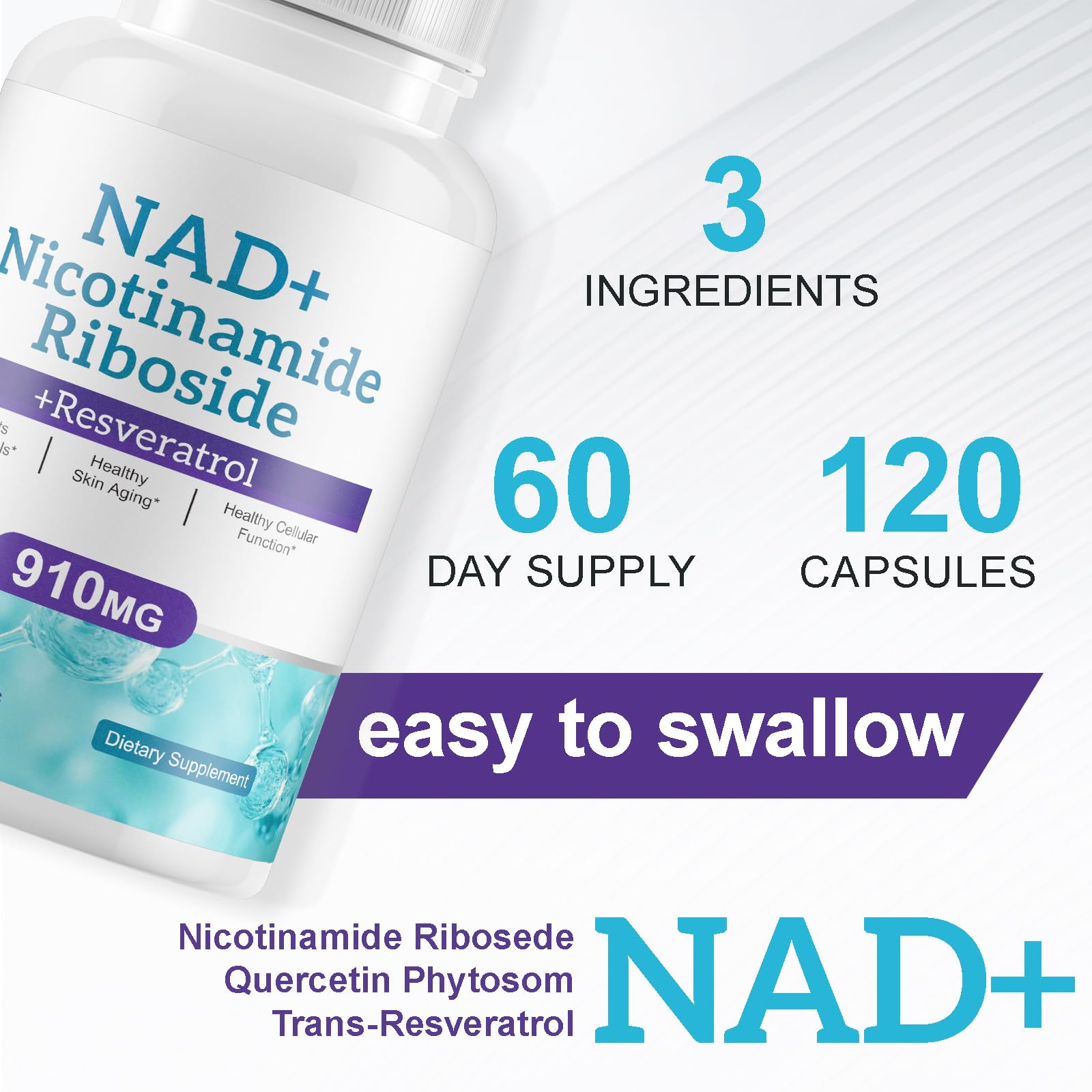 Daiasns NAD Supplement for Men and Women - Liposomal Nicotinamide Riboside, Quercetin, NAD+ Supplement with Resveratrol 910mg - Supports Muscle, Brain, Energy, 120 Capsules DaiasnsBuy Supplements Australia