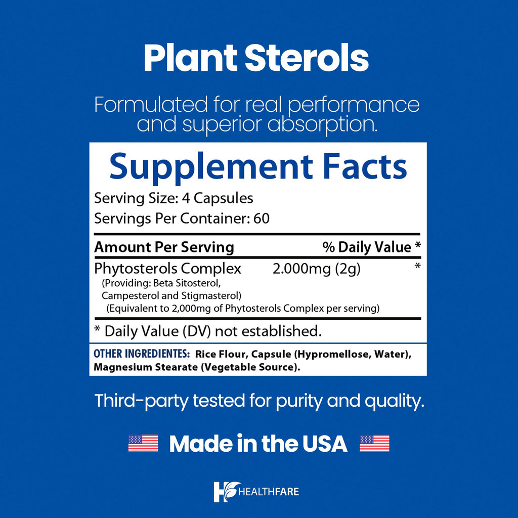 Healthfare Plant Sterols Capsules 2000mg | 240 Vegan Capsules | Beta Sitosterol & Phytosterol Complex | Plant-Based Supplement | Non-GMO & Gluten-Free | Made in the USA HealthfareBuy Supplements Australia