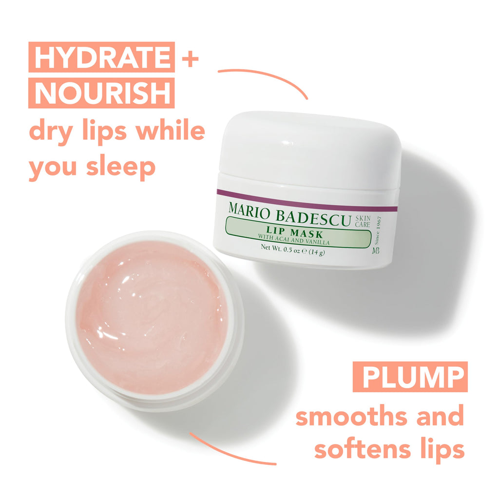 Mario Badescu Lip Mask with Acai and Vanilla for All Skin Types, Overnight Lip Treatment Enriched With Skin