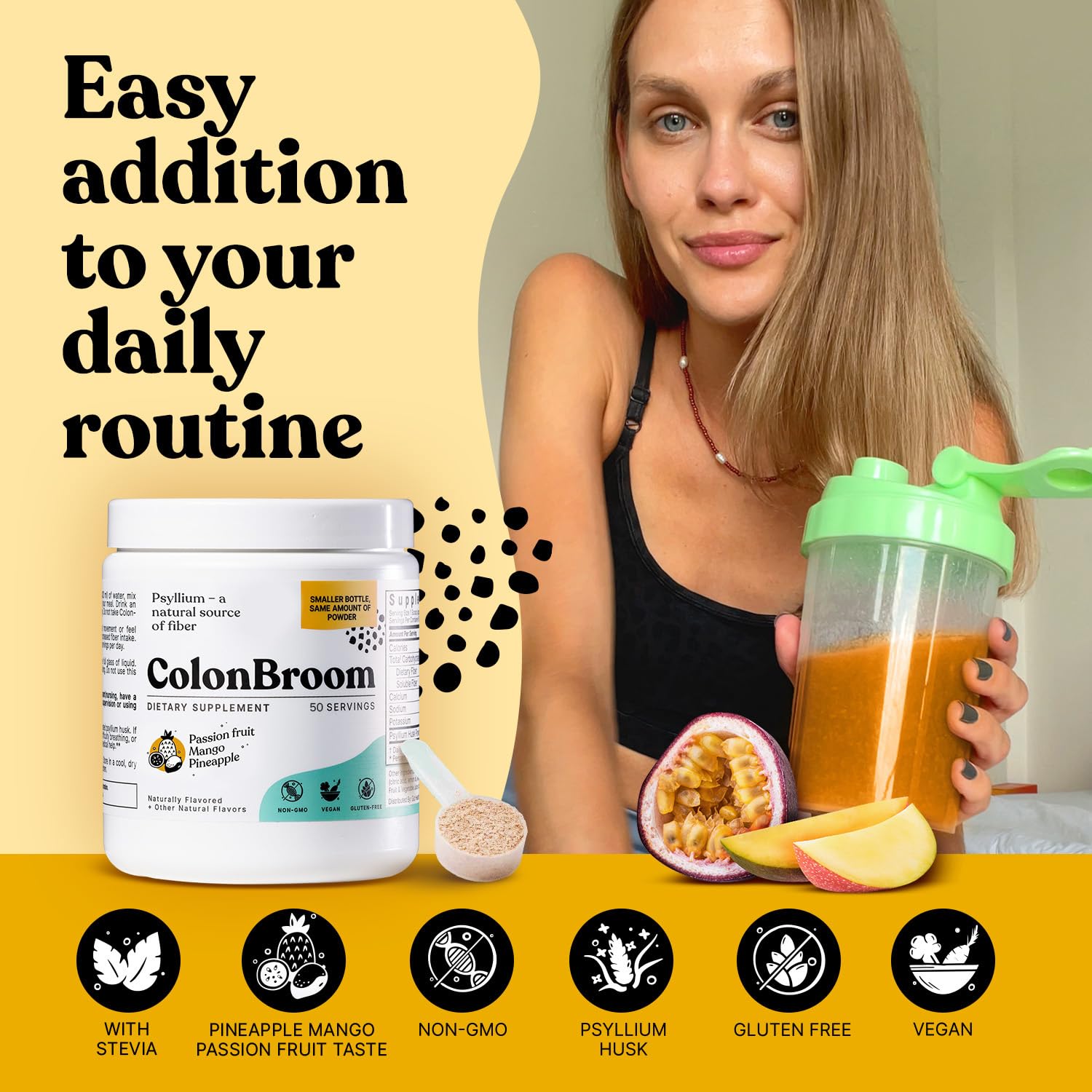 ColonBroom Psyllium Husk Powder with Stevia (Tropical Fruits) - Colon Cleanse for Bloating Relief & Gut Health - Colon Broom Fiber Powder Drink - Vegan Fiber Powder Stevia Supplement, 150 Servings ColonBroomBuy Supplements Australia