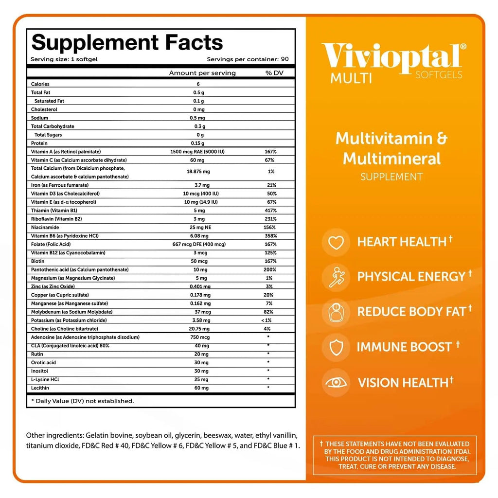 Vivioptal Multi, 90 Softgels (1 Year Supply), Multivitamin & Multimineral, Gluten Free, German Formula Vivioptal VitaminsBuy Supplements Australia