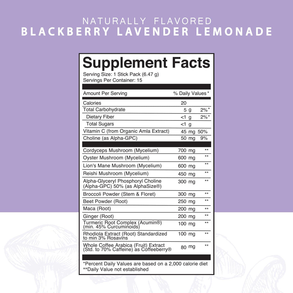 Roots Focus Brain Supplement - Nootropic Mushroom Supplement Powder for Memory, Focus, Energy - Lion's Mane, Cordyceps, and Reishi Mushrooms with Caffeine - Blackberry Lemonade, 15 On the Go Packets Silver Star NutritionBuy Supplements Australia