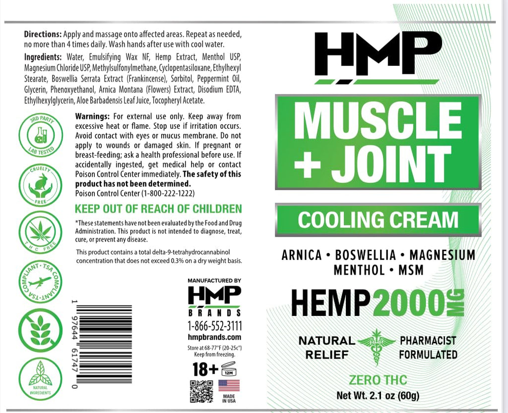 HMP BRANDS Hemp Cream Muscle & Joint Support 2000MG Hemp Discomfort Relief Formula w Menthol Ideal for Knee Muscle Joint Back Shoulder Elbow Maximum Joint Support, Natural Formula Made in USA (3 Pack) HMP BRANDSBuy Supplements Australia