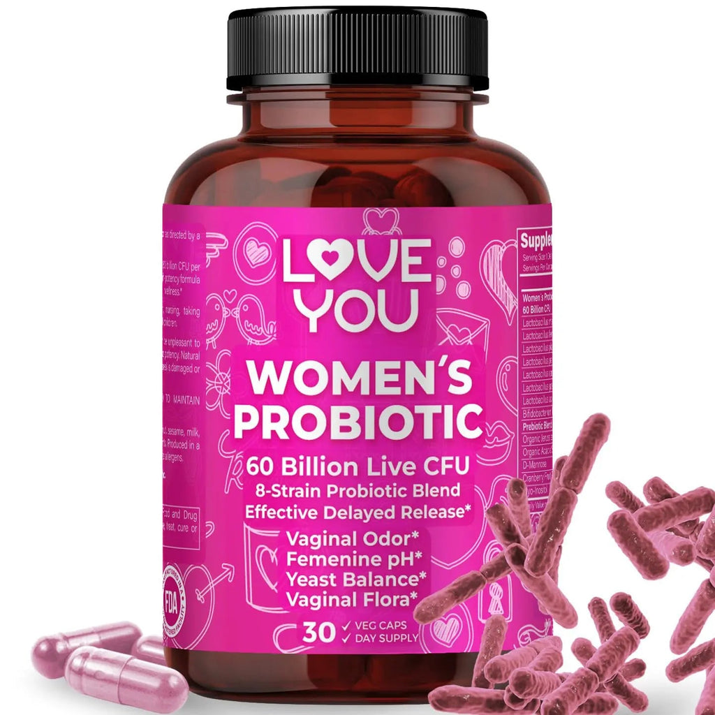 Love You Womens Probiotic, Ph Balance, Ut, Feminine, Vaginal Health Supplement, Digestive, Pre + Pro + Postbiotic, Delayed Release, 60 Billion Live CFU, 8-Strain Probiotic Blend, 30 Veg Caps Servings Love YouBuy Supplements Australia