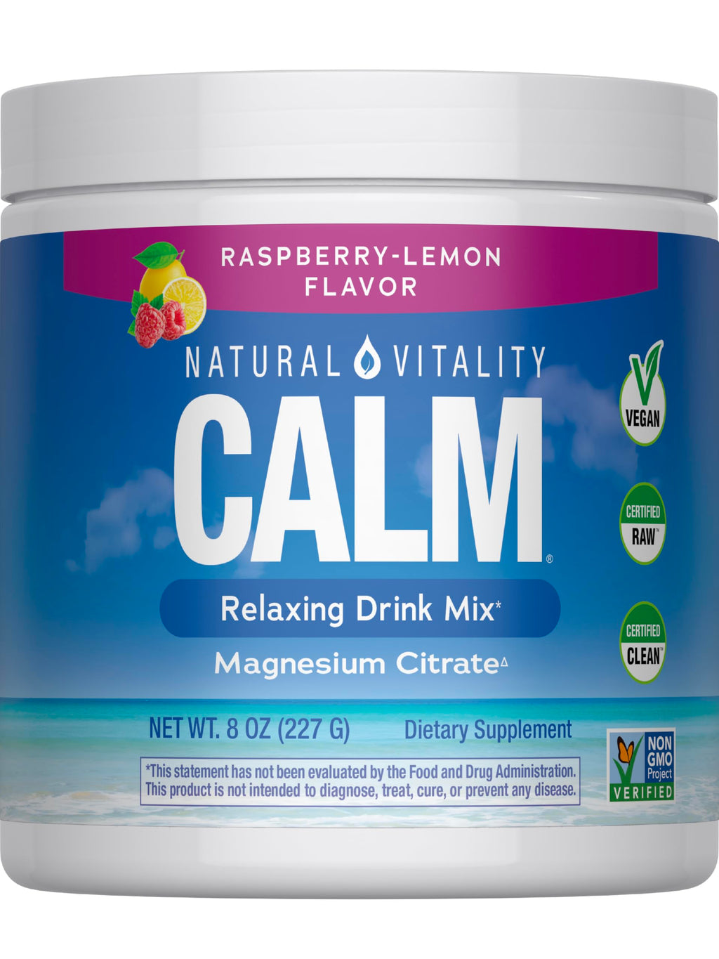 Natural Vitality Calm Powder Rasp Lemon, 8 oz Natural VitalityBuy Supplements Australia