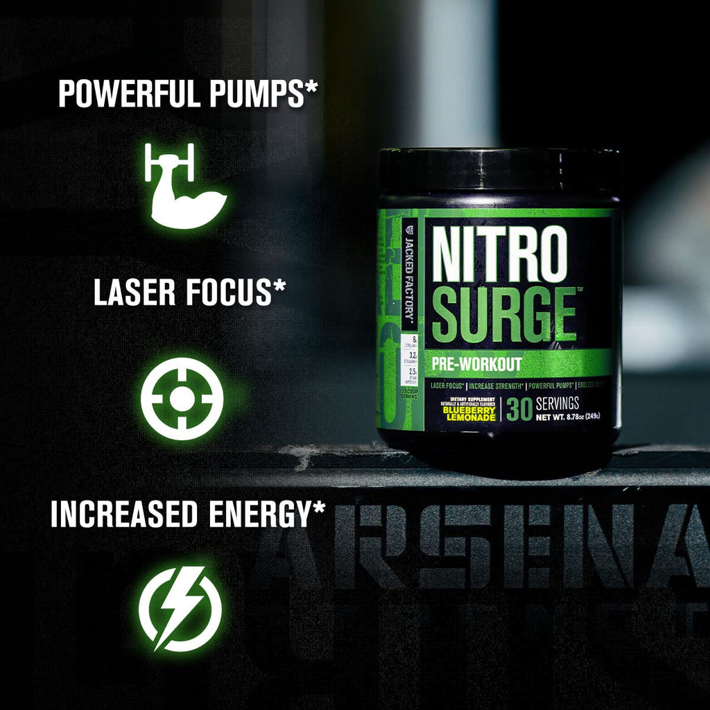 Jacked Factory Nitrosurge Pre-Workout in Arctic White & Build XT Muscle Building Bundle for Men & Women
