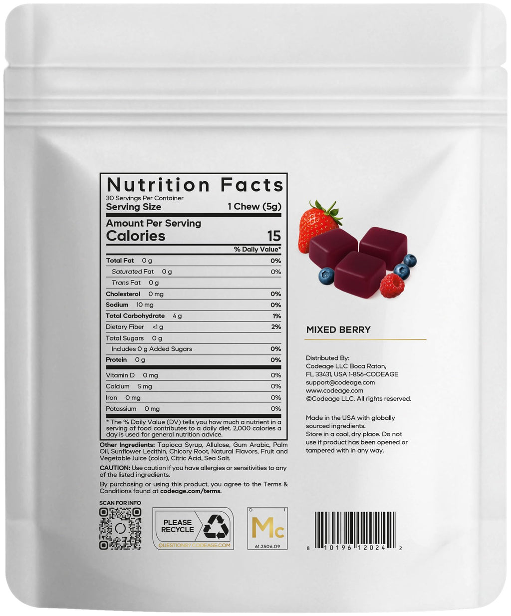 Codeage Miracle Candy Sugar-Free Candies, Mixed Berry Soft Chews – Allulose, Prebiotic Fiber – Low-Calorie Wonderchews – 0g Sugar Soft Chews - 30 Count CodeageBuy Supplements Australia