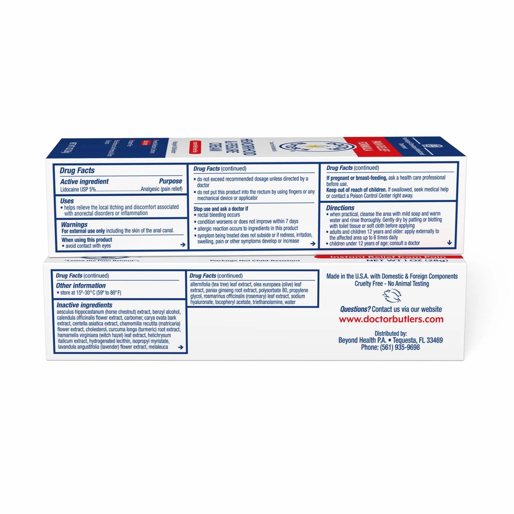 Doctor Butler's Hemorrhoid & Fissure Cream – Instant Pain Relief Hemorrhoid Treatment with Lidocaine, Fast Acting Hemorrhoid Cream for Relief from External Itching and Burning (1 oz.) Doctor Butler'sBuy Supplements Australia
