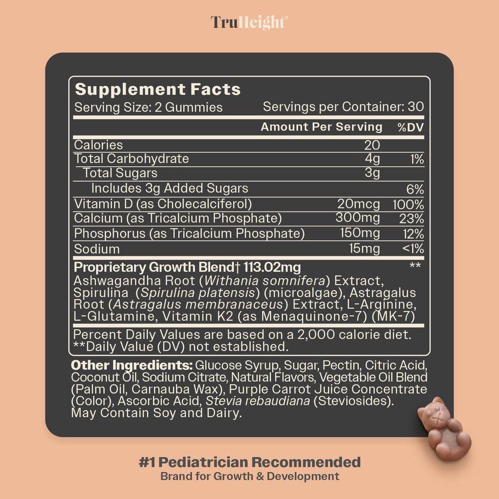 TruHeight Growth Gummies (Watermelon) Tall Nutrition for Natural Growth Supplement for Kids & Teens - Vitamin D, K, Calcium & Ashwagandha