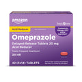 Amazon Basic Care Omeprazole delayed-release tablets packaging on a white background
