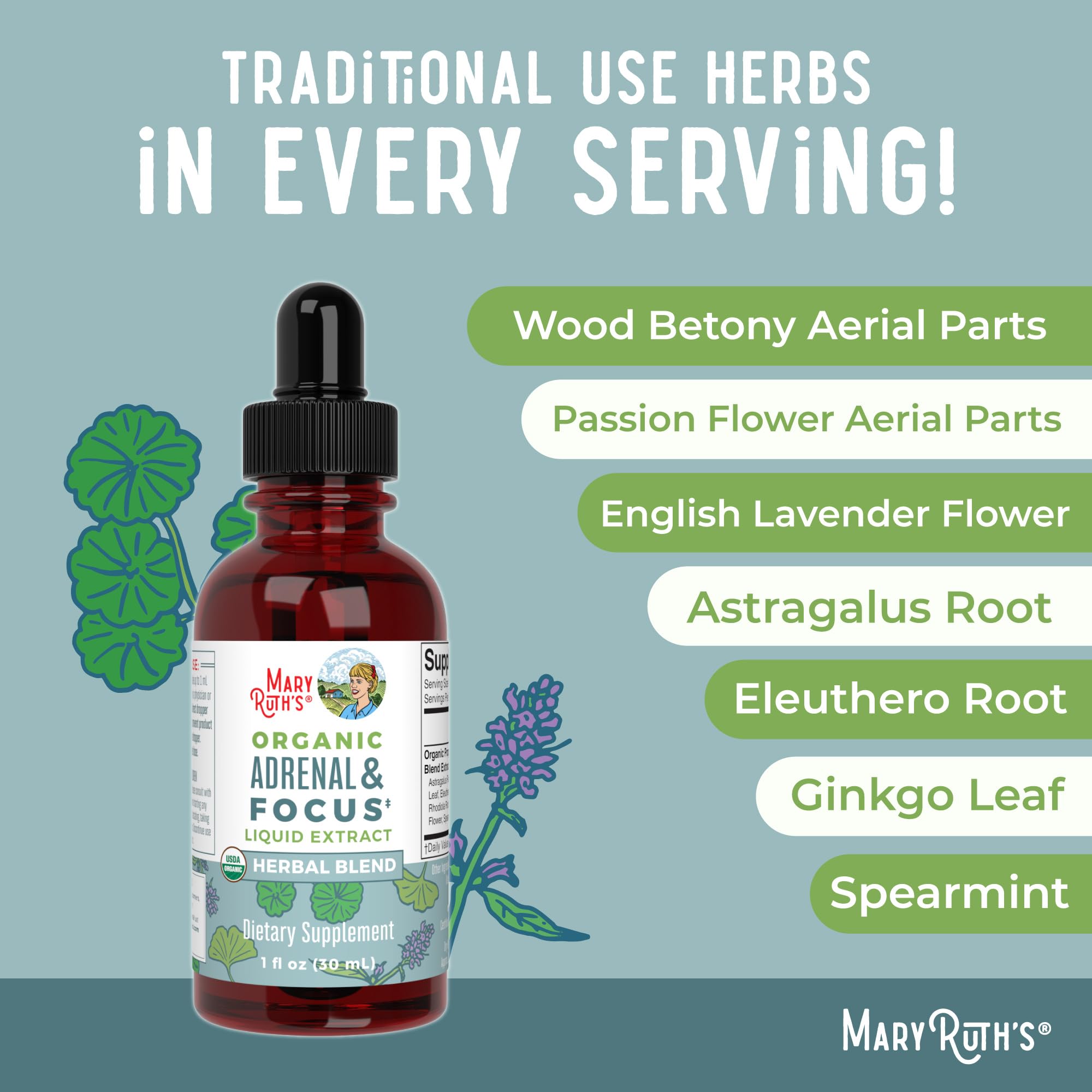 MaryRuth Organics - USDA Organic Brain Nootropic Supplement for Adults with Ginkgo Biloba & Astragalus | Focus & Adrenal Support | Brain & Memory Drops | Vegan | Non-GMO | Gluten Free | 30 Servings MARYRUTH'SBuy Supplements Australia