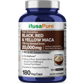 NusaPure Maca Root Black, Red, Yellow 20,000mg - 180 Vegan Capsules (Vegan,Non-GMO, Gluten Free) Bioperine NusaPureBuy Supplements Australia