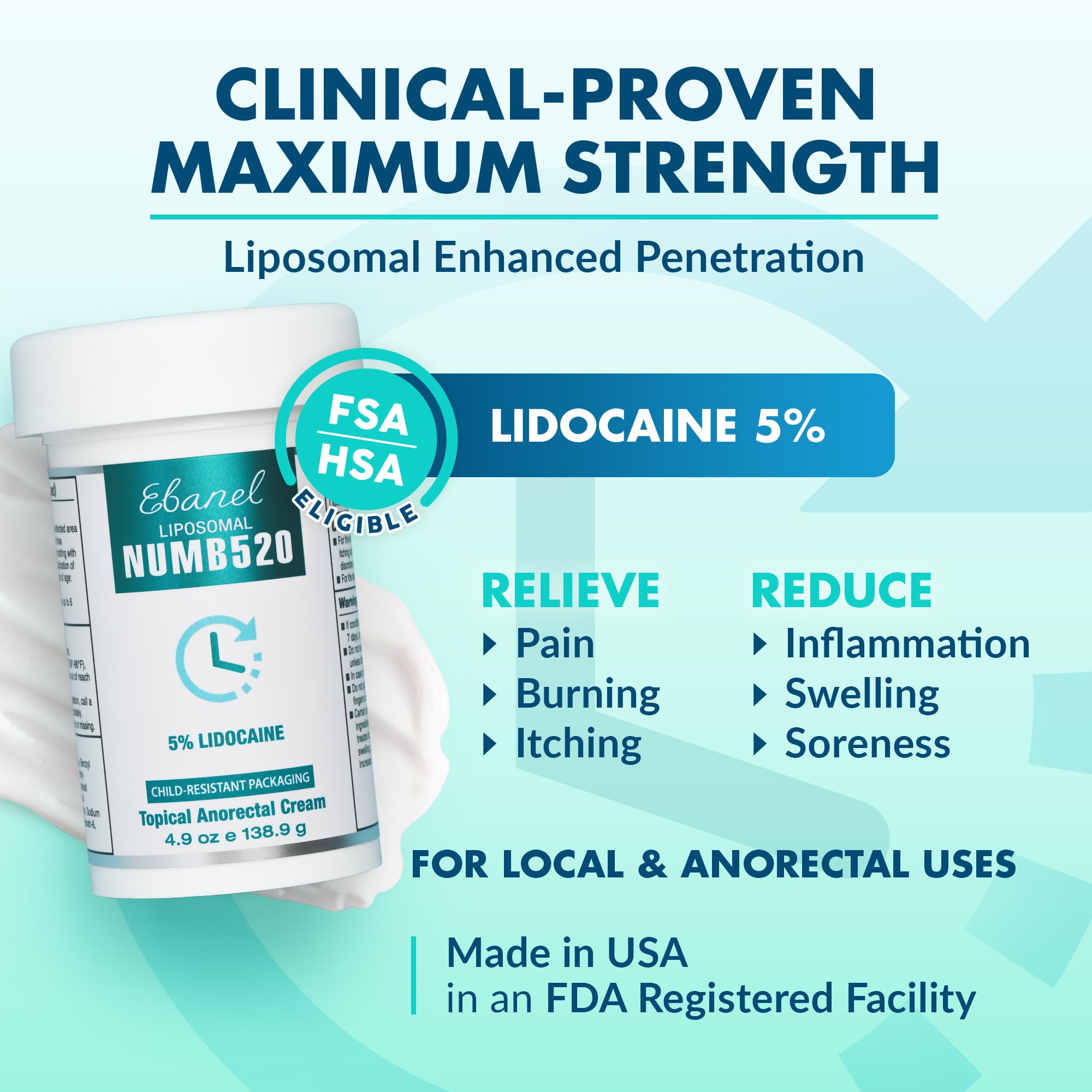 Ebanel 5% Lidocaine Numbing Cream, Pain Relief Burn Itch Cream, Maximum Strength Topical Anesthetic with Allantoin, Vitamin E for Local and Anorectal Uses, Hemorrhoid Treatment, 4.9 Oz Gosupps WWW buy supplements Au