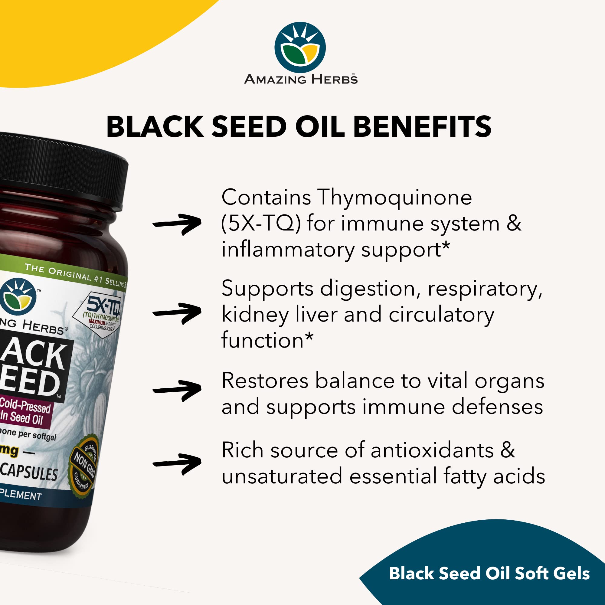 Amazing Herbs Premium Black Seed Oil Capsules - Cold Pressed Nigella Sativa Aids Amazing HerbsBuy Supplements Australia