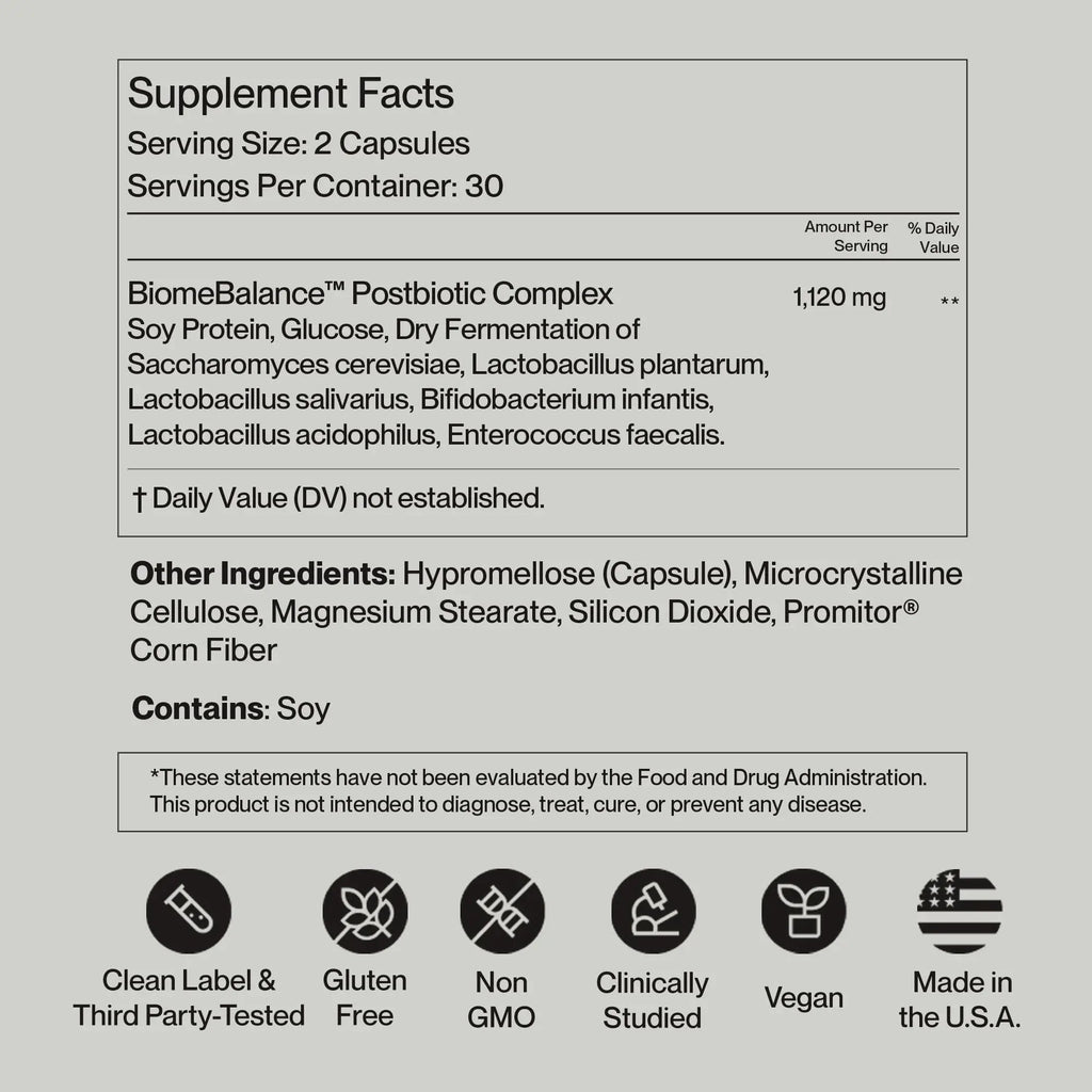 Postbiotics Gut Health Supplement – Bloating Relief, Gut, Brain & Digestive Health - Microbiome & Immune Support with BiomeBalance™ - 1000x More Active Ingredients Than Pre & Probiotics – 60 Capsules SecondKindBuy Supplements Australia