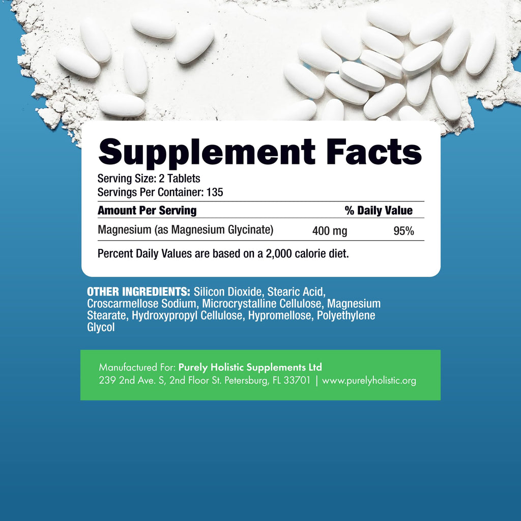 Magnesium Glycinate 400mg | 4+ Month Supply | Sleep, Relaxation & Muscle Support | High Absorption Chelated Magnesium Supplement for Women & Men