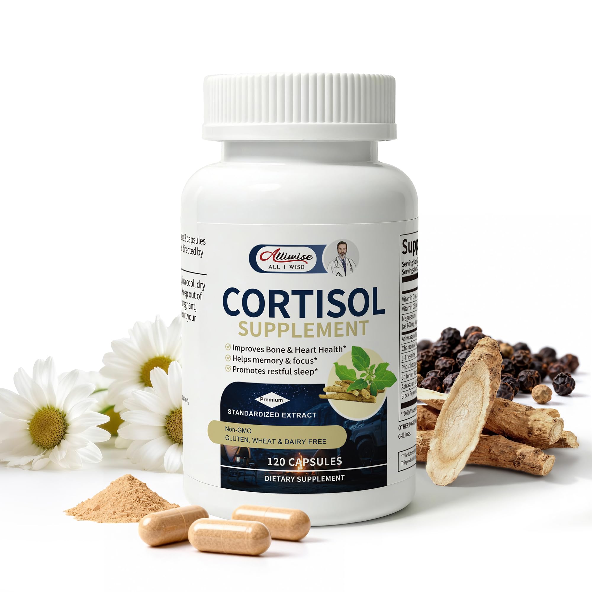 Alliwise Cortisol Supplements for Women and Men with Magnesium, Ashwagandha,L-Theanine,Chamomile & PS,High Cortisol Reducer, Manager, Detox, Lower for Mood,Focus,Sleep,Non-Drowsy,No Melatonin AlliwiseBuy Supplements Australia