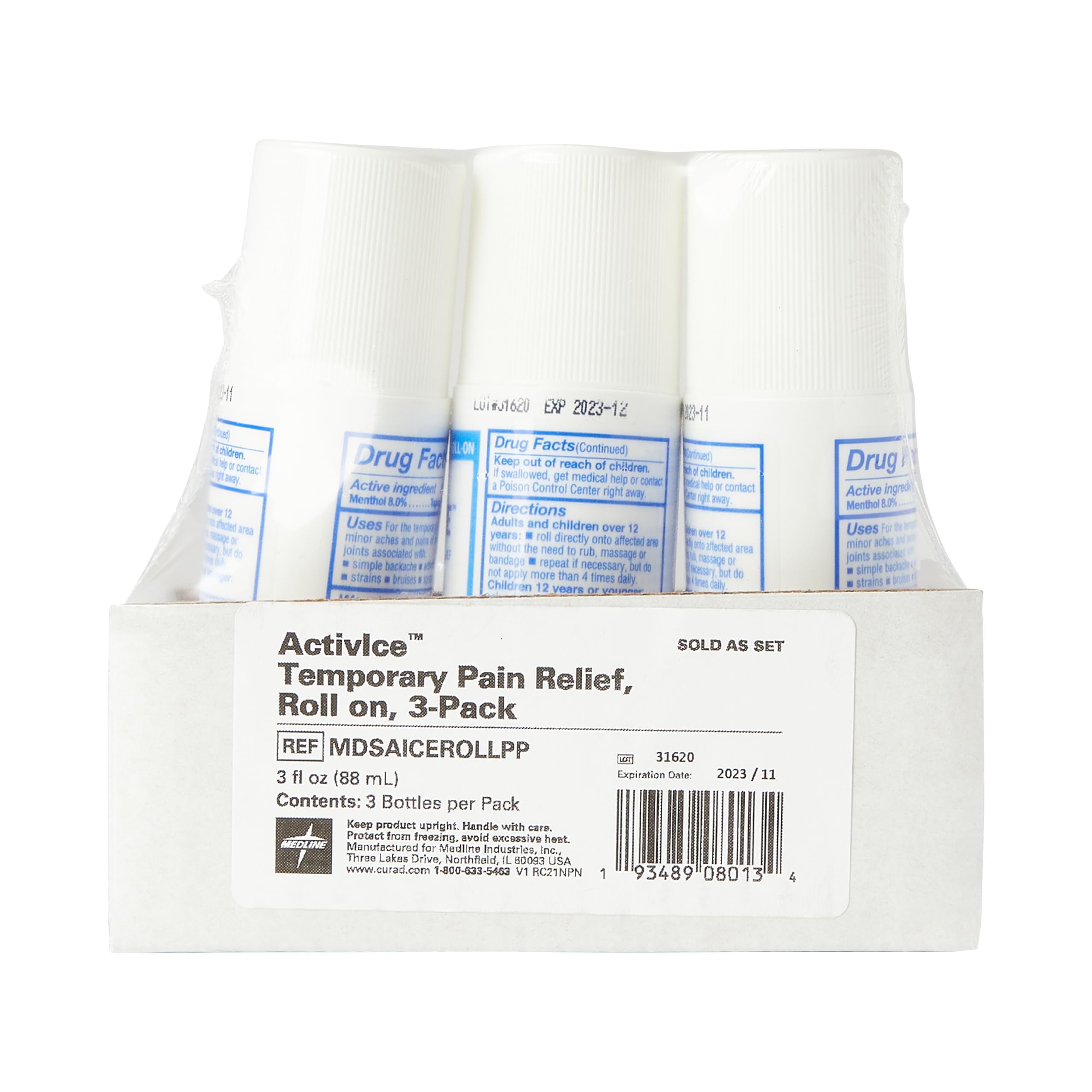 Medline ActivICE Roll-On Cooling Gel, Topical Pain Relief for Arthritis, Joint, Muscle, Back & Body Aches & Pain, 3 oz (3 Count) MedlineBuy Supplements Australia