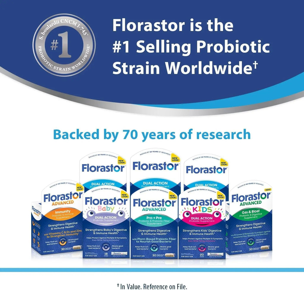 Florastor Advanced Gas and Bloat Probiotic, Digestive Enzymes and Botanicals, Plus Probiotics for Digestive Health, 30 Capsules FlorastorBuy Supplements Australia