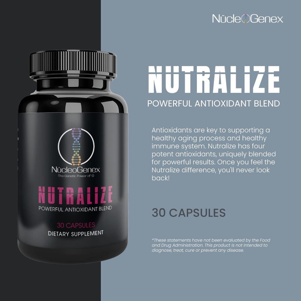 Nucleogenex - Nutralize - The Key to Supporting a Healthy Aging Process and Immune System - Potent Blend for Powerful Cell Protection - Xanthohumol, CurcuPrime, C-60 Complex, PureQQ - 30 Capsules NucleOGenex buy supplements Au