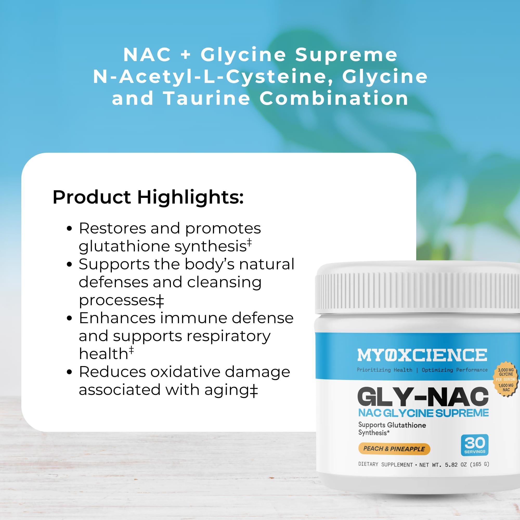MYOXCIENCE NAC Glycine Supreme | N-Acetyl-L-Cysteine, Glycine, and Taurine Combination (Natural Peach and Pineapple Flavor) (30 Servings) MYOXCIENCE buy supplements Au