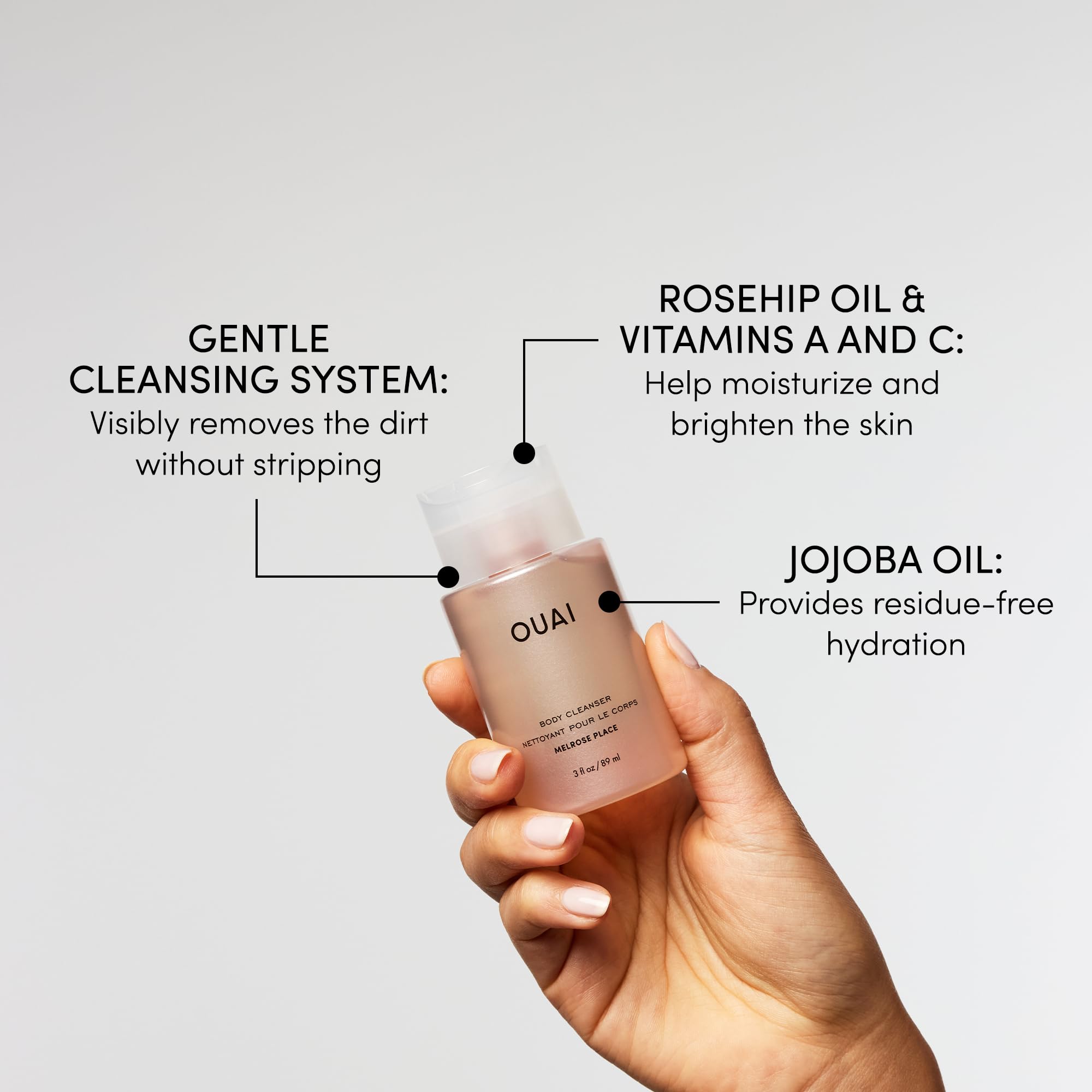 OUAI Body Cleanser Travel Size, Melrose Place - Foaming Body Wash with Jojoba Oil & Rosehip Oil to Hydrate, Balance & Soften Skin - Paraben, Phthalate, Sulfate Free Skin Care Products (3 Fl Oz) OUAIBuy Supplements Australia