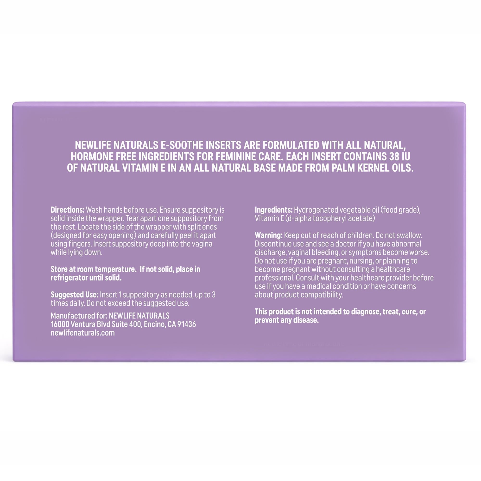 NewLife Naturals Vitamin E Vaginal Suppositories 38IU ESoothe - Moisture & Hydration Support - All Natural Estrogen Free Feminine Care - 24 Inserts NewLife NaturalsBuy Supplements Australia