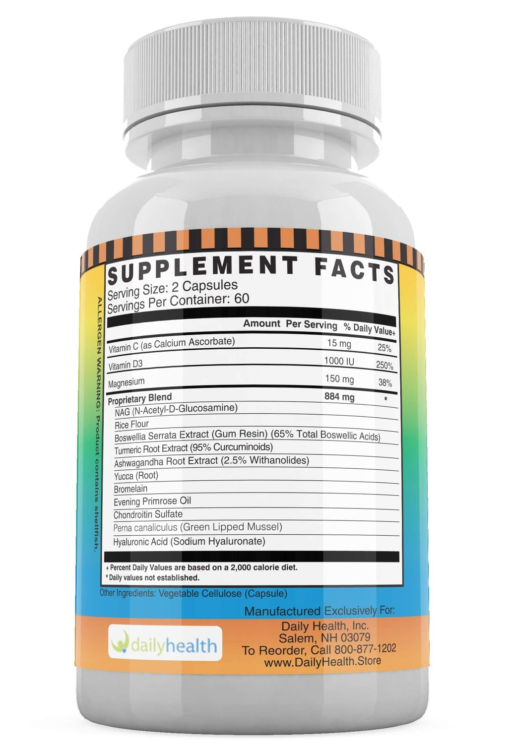 Daily Health, Flexprotex D 884mg Joint Muscle Support 120 Capsules Natural Herbal Turmeric Chondroitin Glucosamine Yucca Boswellia Hyaluronic Acid Ashwagandha D3 Magnesium (1 Month Supply) Daily HealthBuy Supplements Australia
