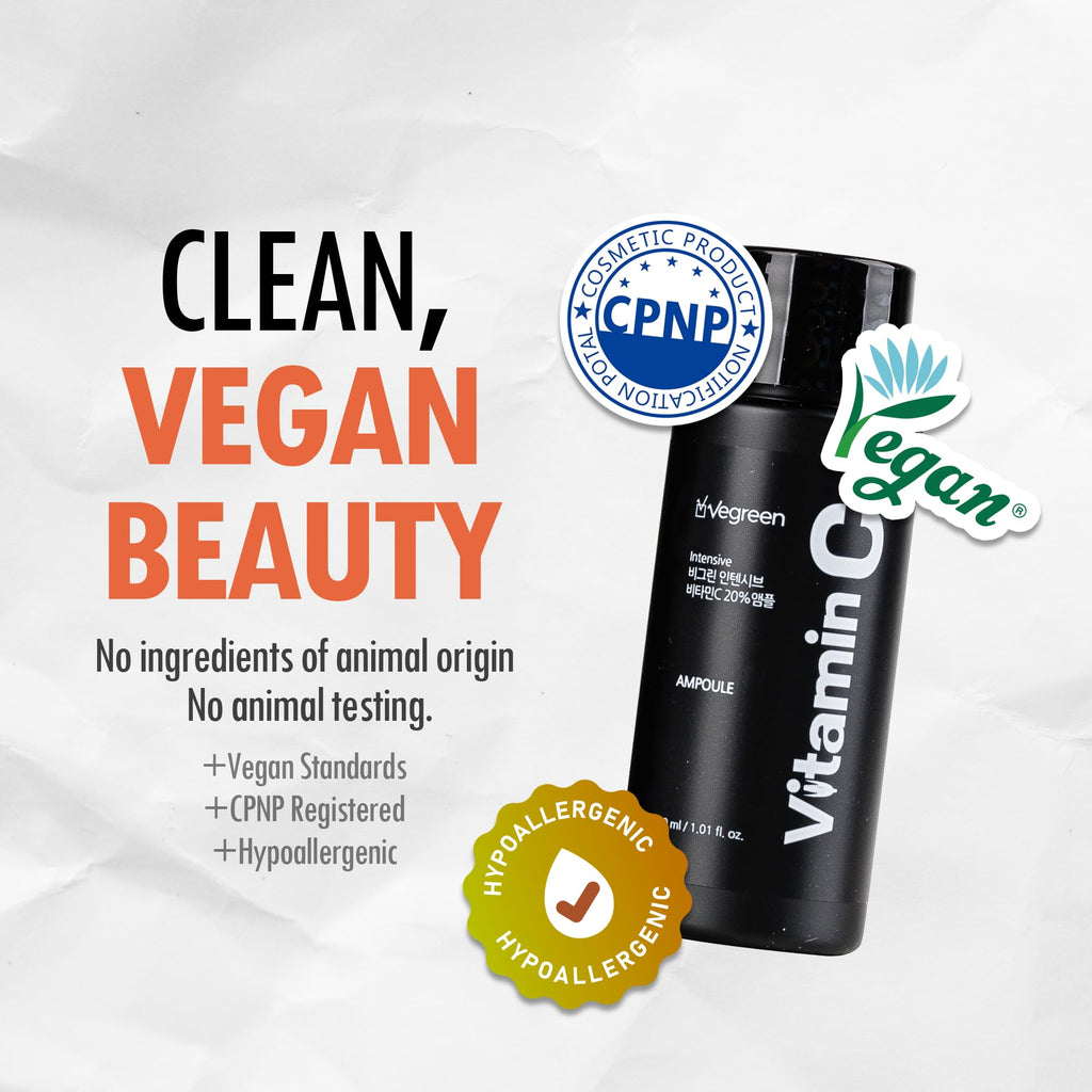 VEGREEN 20% Pure Vitamin C Ampoule for Face - Waterless Pure L-Ascorbic Acid & Chamomile for Sensitive Skin, Dark Spot Corrector, Brightening & Anti-Aging Korean Glass Skin Essence, 1.01 fl oz VEGREEN buy supplements Au