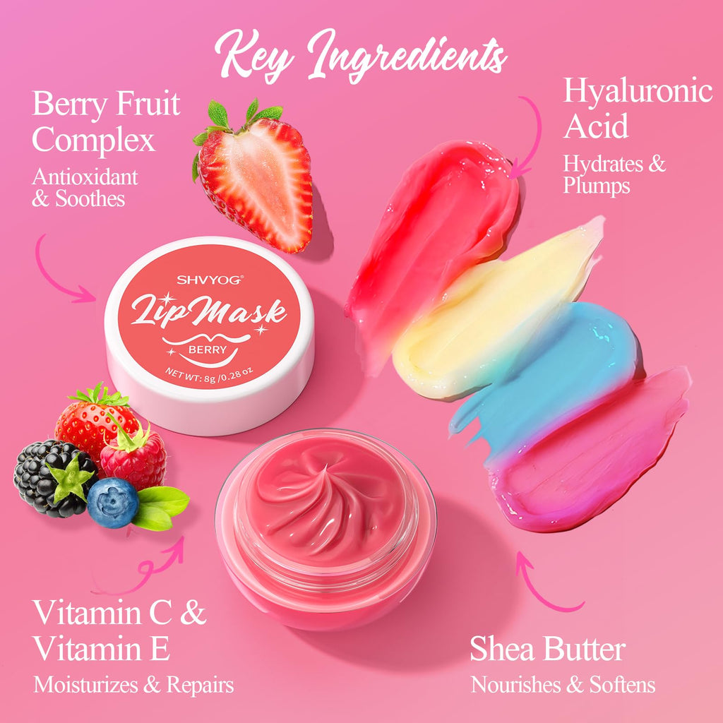 4 Pack Lip Mask Set, Hydrating Lip Mask Overnight - Berry, Grape, Mint, Vanilla Flavors, Lip Sleeping Mask Nourish Lip Balm with Vitamin C & Shea Butter | Dry Lips Care Gift SHVYOGBuy Supplements Australia