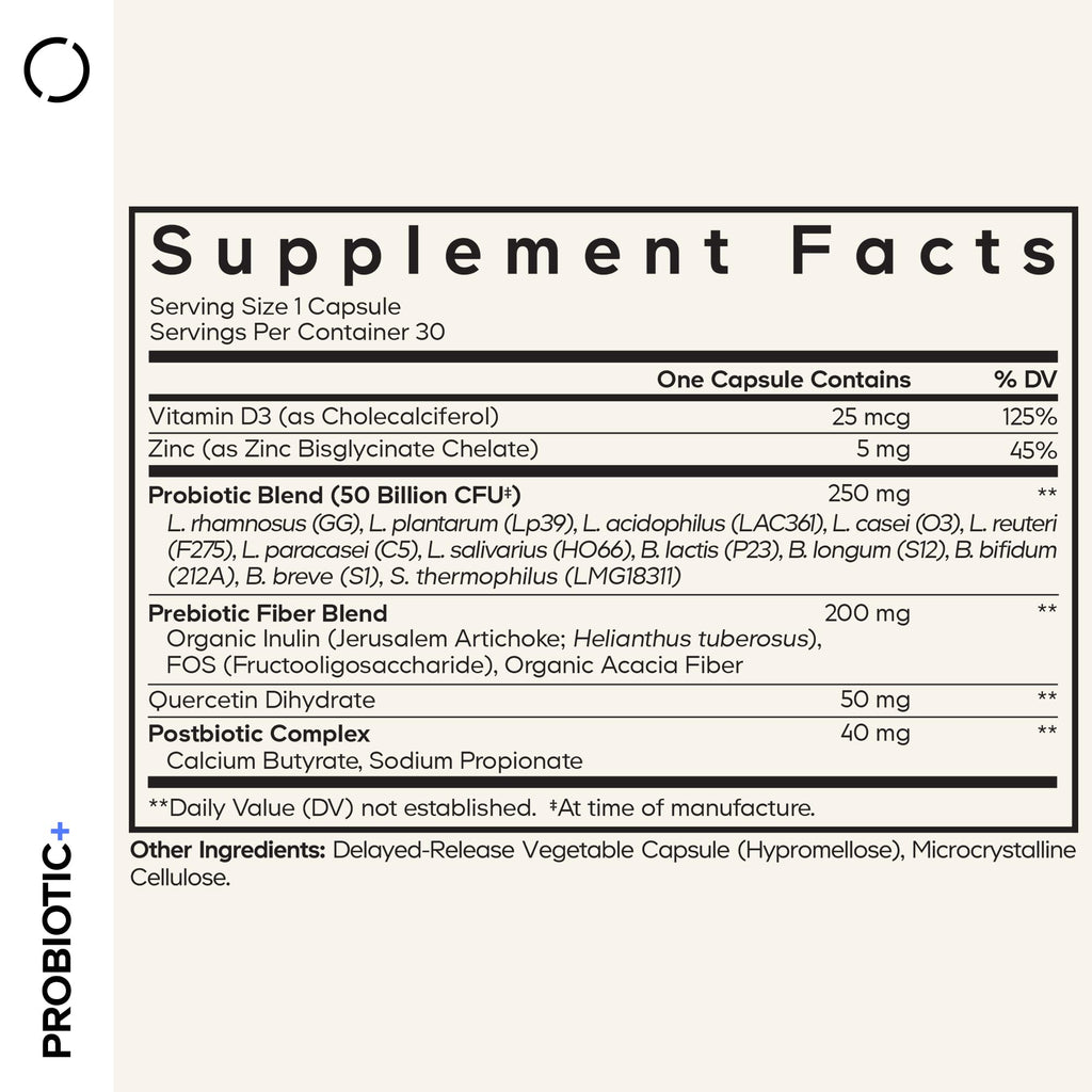 Codeage Probiotic+ 50 Billion CFU** Supplement - 12-Strain Probiotic Blend, Organic Prebiotic Fiber, Postbiotics, Vitamin D3, Zinc Bisglycinate, Quercetin - for Men & Women - Non-GMO - 30 Capsules CodeageBuy Supplements Australia