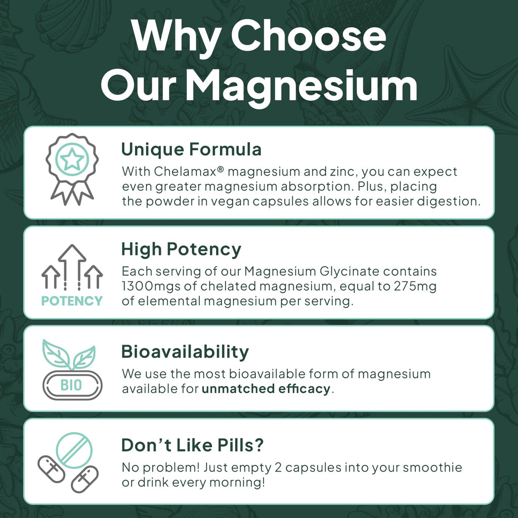 Organics Ocean Pure Magnesium Glycinate with Zinc - Maximum Strength Chelated Magnesium Supplement for Women and Men for Muscle Cramps and Sleep Support - 3 Bottles Organics OceanBuy Supplements Australia