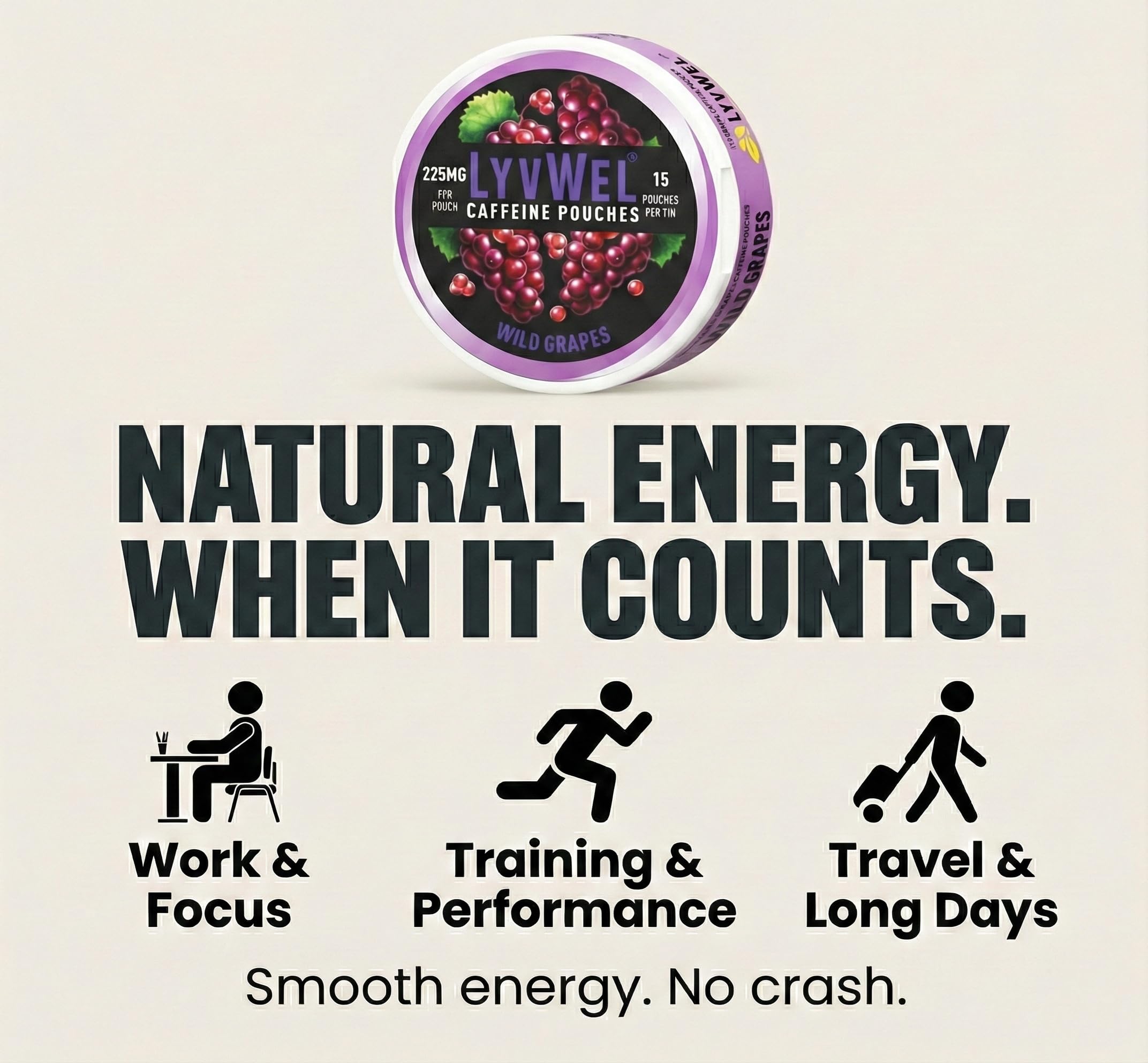 LyvWel 225mg Caffeine Energy Pouches | Nootropic Focus & Neuro Support | Tobacco-Free, Nicotine-Free, Quick Energy Solution | 3-Pack: 45 Pouches (3 Pack, Watermelon Ice, Pink Lemonade, Wintergreen) LyvWelBuy Supplements Australia
