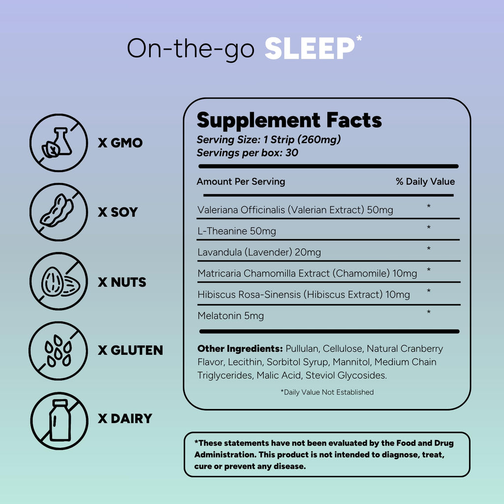 STRIPPIES Dissolvable Sleep Strips – Fast-Acting Melatonin 5mg with L-Theanine, Lavender, Chamomile, Hibiscus & Valerian – Natural Cranberry Flavor – 90 Strips STRIPPIESBuy Supplements Australia