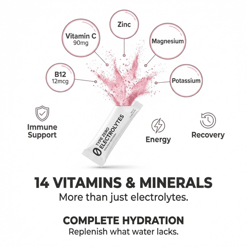 Type Zero Sugar Free Electrolytes Powder Packets + Clean Hydration Powder Stick Packs with 14 Vitamins and Minerals - Watermelon Flavor, 30 Servings Type ZeroBuy Supplements Australia