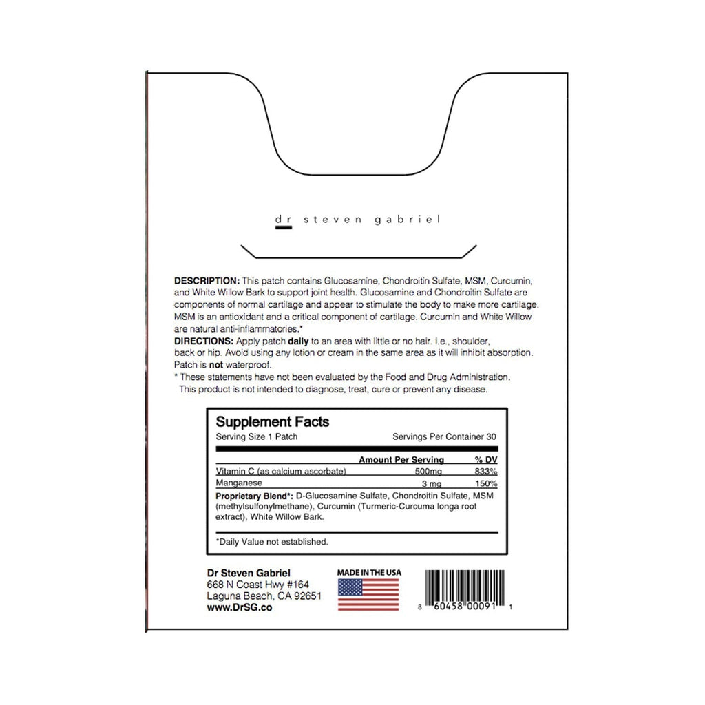 Dr. Steven Gabriel | Glucosamine Patch | Joint Relief, Improve Flexibility | Chrondroitin | 30 Day Supply DrSGBuy Supplements Australia