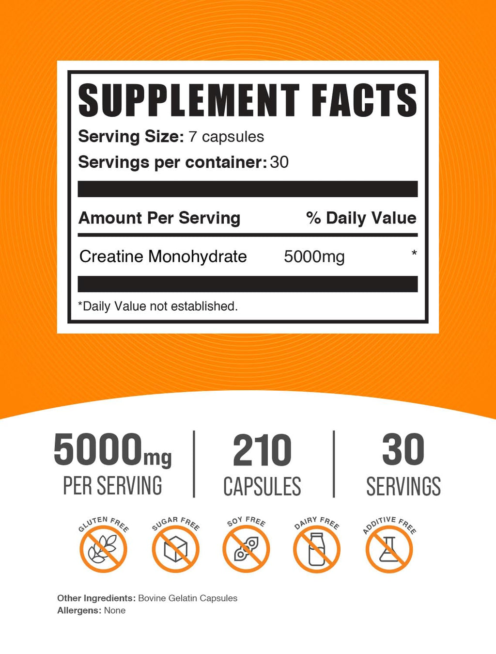 BulkSupplements.com Creatine Monohydrate Capsules - Micronized Creatine Monohydrate, Sports Nutrition - 7 Capsules per Serving, 5000mg, Gluten Free, 210 Count (Pack of 1) BulkSupplementsBuy Supplements Australia