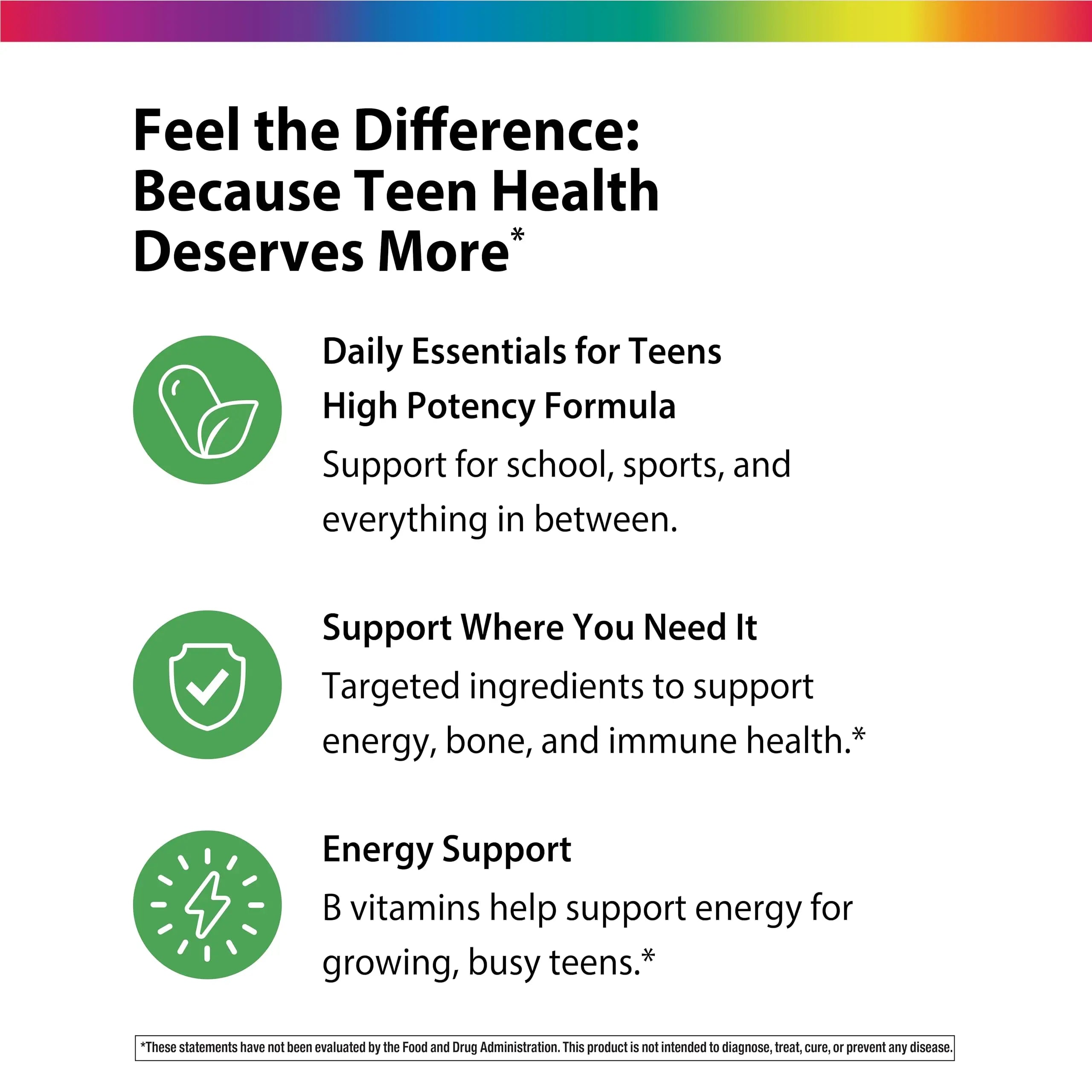 Rainbow Light Teen Multivitamin | 45 Caplets | for Boys and Girls | with DermaComplex, Real Food Nutrients & Iron | Rainbow LightBuy Supplements Australia