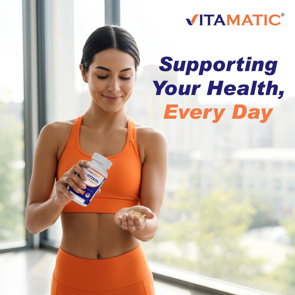 Vitamatic Cortisol Health Support - 90 Veggie Capsules - Made with Adaptogenic Blend with Ashwagandha, Rhodiola, Magnolia, L-Theanine, Phosphatidylserine VitamaticBuy Supplements Australia