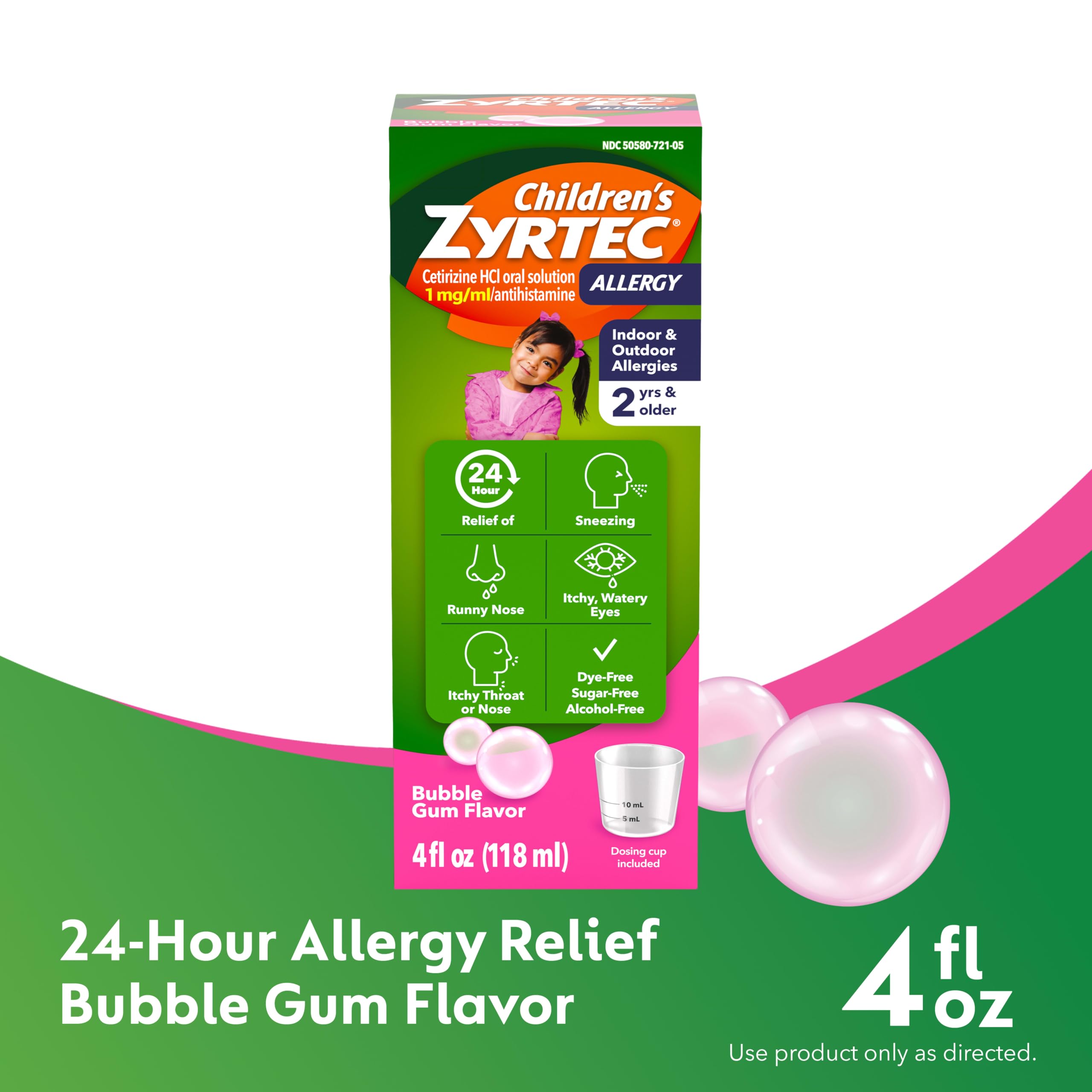 Zyrtec Children's Liquid, Kid's Antihistamine Syrup, Dye-, Sugar-, and Alcohol-Free, Pleasant Bubble Gum Flavor, Contains Cetirizine HCl Suitable for Ages 2 Years and Up, 4 fl oz Bottle Zyrtec buy supplements Au