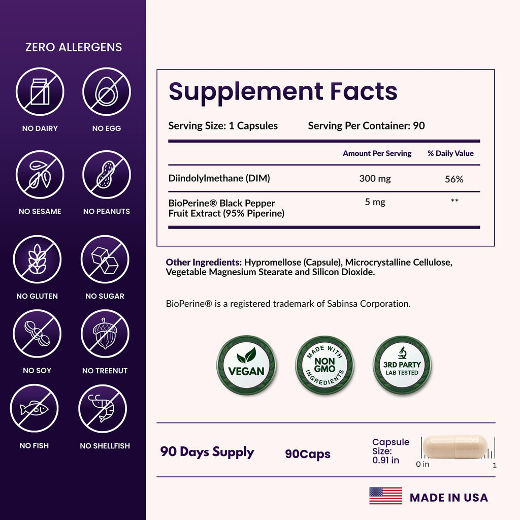 ForestLeaf DIM Supplement - 300mg DIM Estrogen Supplement for Women/Men - Diindolylmethane with BioPerine Black Pepper - Support for Detox, Metabolism, Hormone Balance & Menopause - 90 Caps ForestLeafBuy Supplements Australia