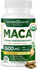 Mother Nature Organic Maca Root Capsules – 1600mg, 120 Vegan Capsules – Non GMO Peruvian Yellow, Red & Black Maca for Men & Women - Energy, Hormone, Brain & Weight Well-Being Mother Nature Organics Superfoods for Organic LivingBuy Supplements Australia