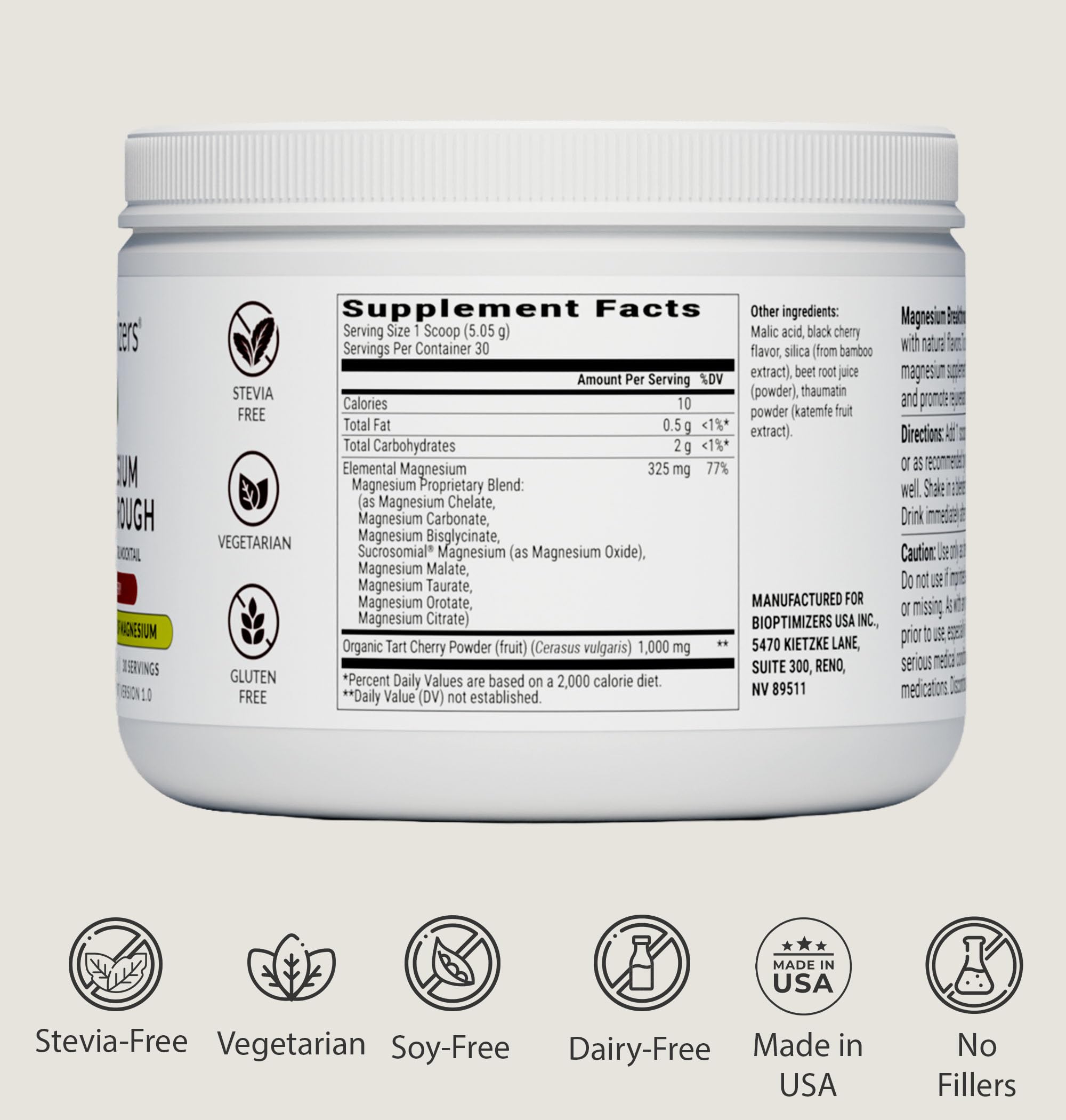 BIOptimizers Magnesium Breakthrough Drink - 8 Forms of Magnesium, Electrolytes, Sleep Health, Stress, Muscle Recovery, Heart Support | Glycinate, Citrate, Malate- Tart Cherry BIOptimizersBuy Supplements Australia